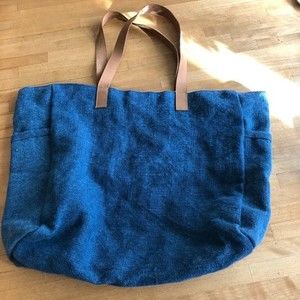 Tote  Blue Bag Linen Blend Leather Handles
